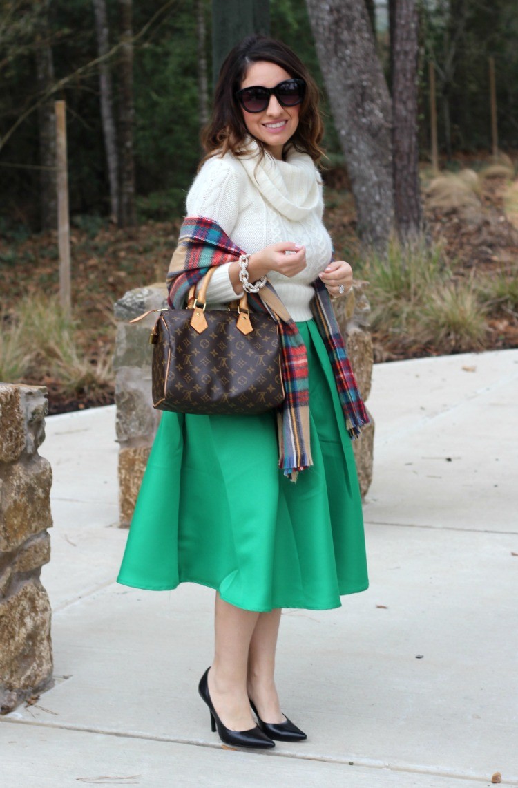 How to wear a plaid scarf with a dressy skirt