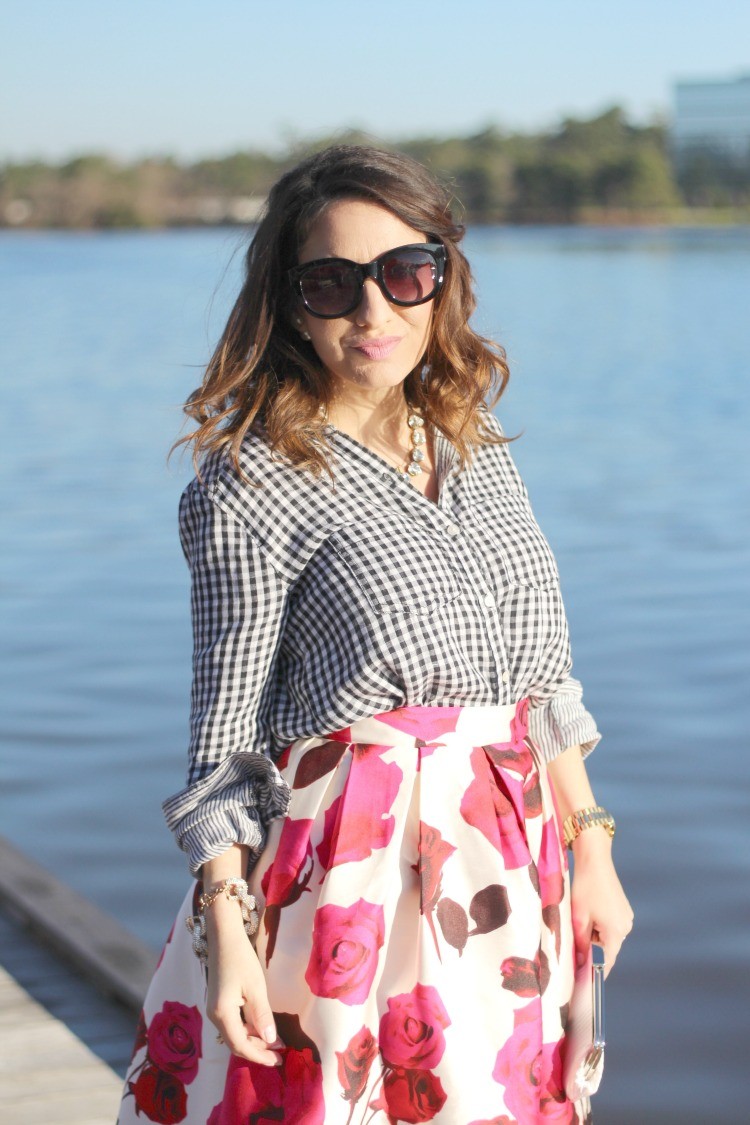 Black sunnies,Gingham top, and Chicwish rose miniskirt