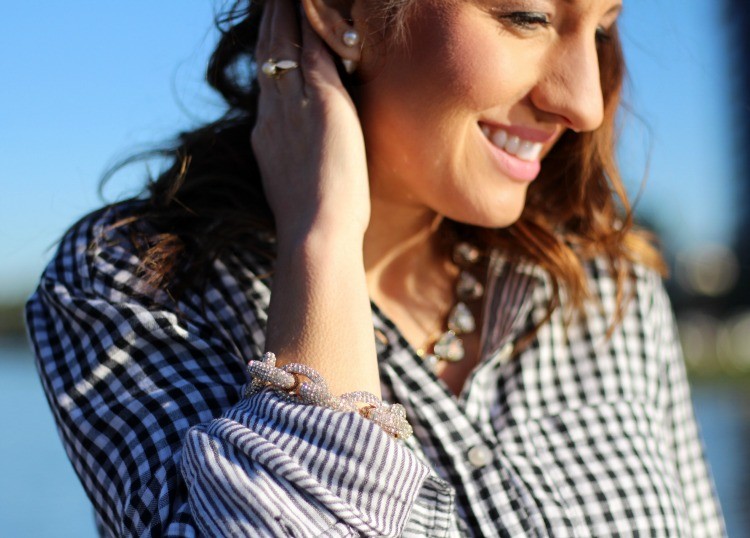 Pearl earrings, and Stella and Dot rhinestone necklace