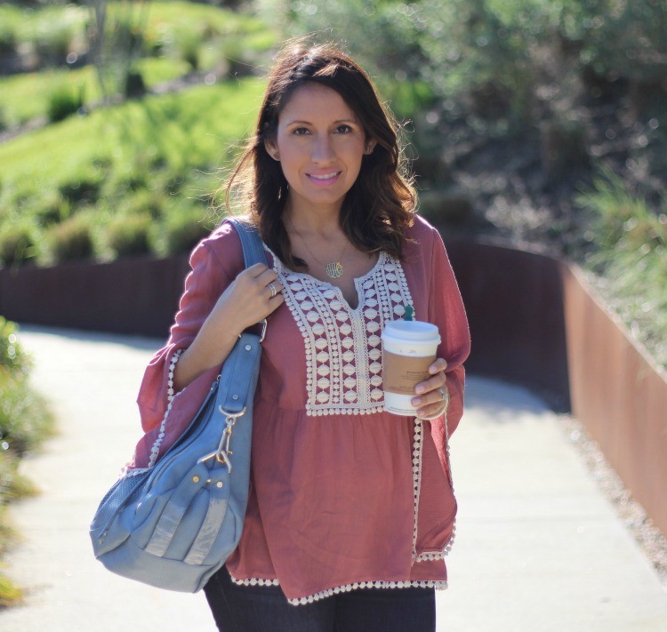 Franceca's top, Urban Expressions bag, and Starbucks