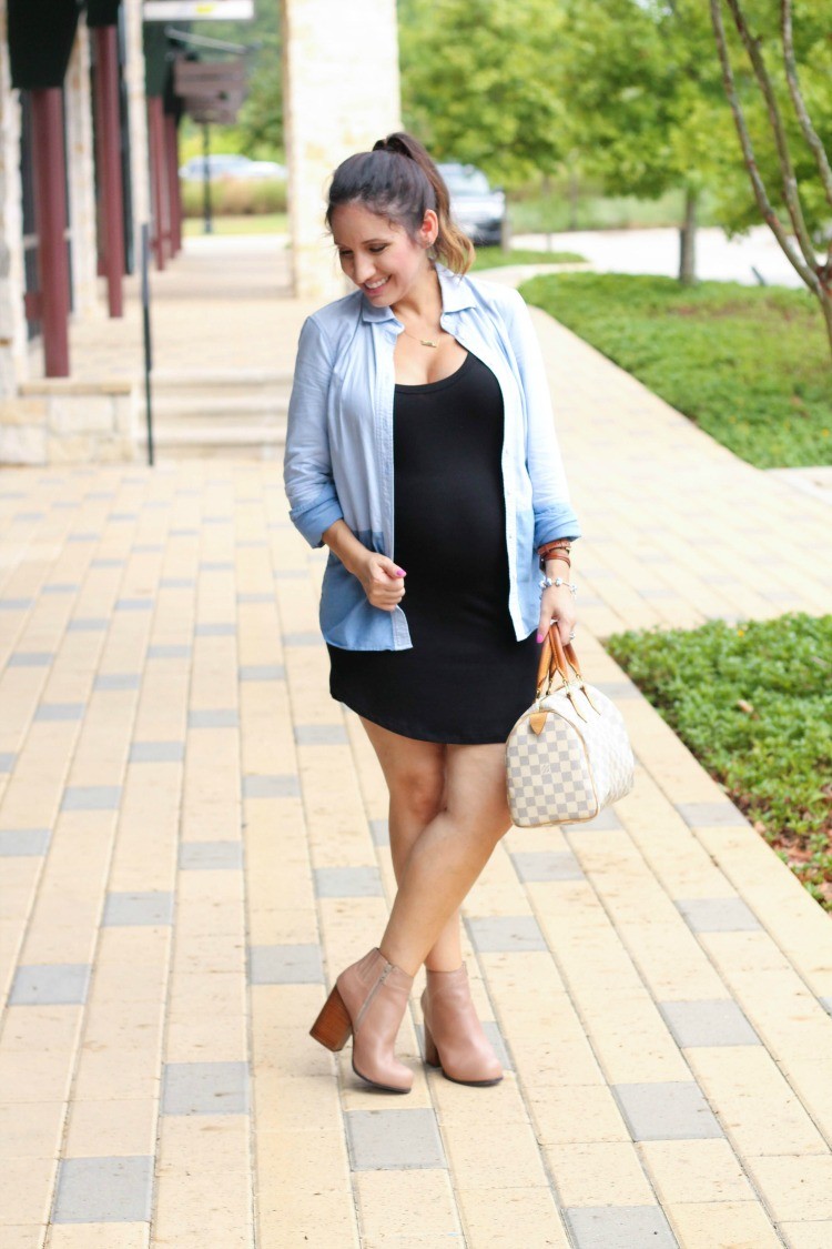 Laid back maternity style with non maternity dress