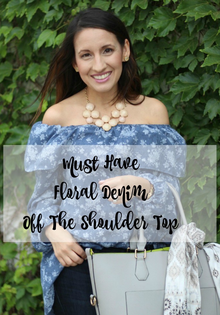 Must Have Floral Denim Off The Shoulder Top | Lane 201 Boutique | Pretty In Her Pearls | Petite Blogger | Houston Blogger