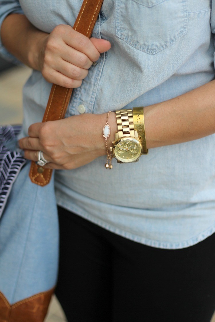 Chambray top and leggings, Pretty In Her Pearls, Petite Style Blogger