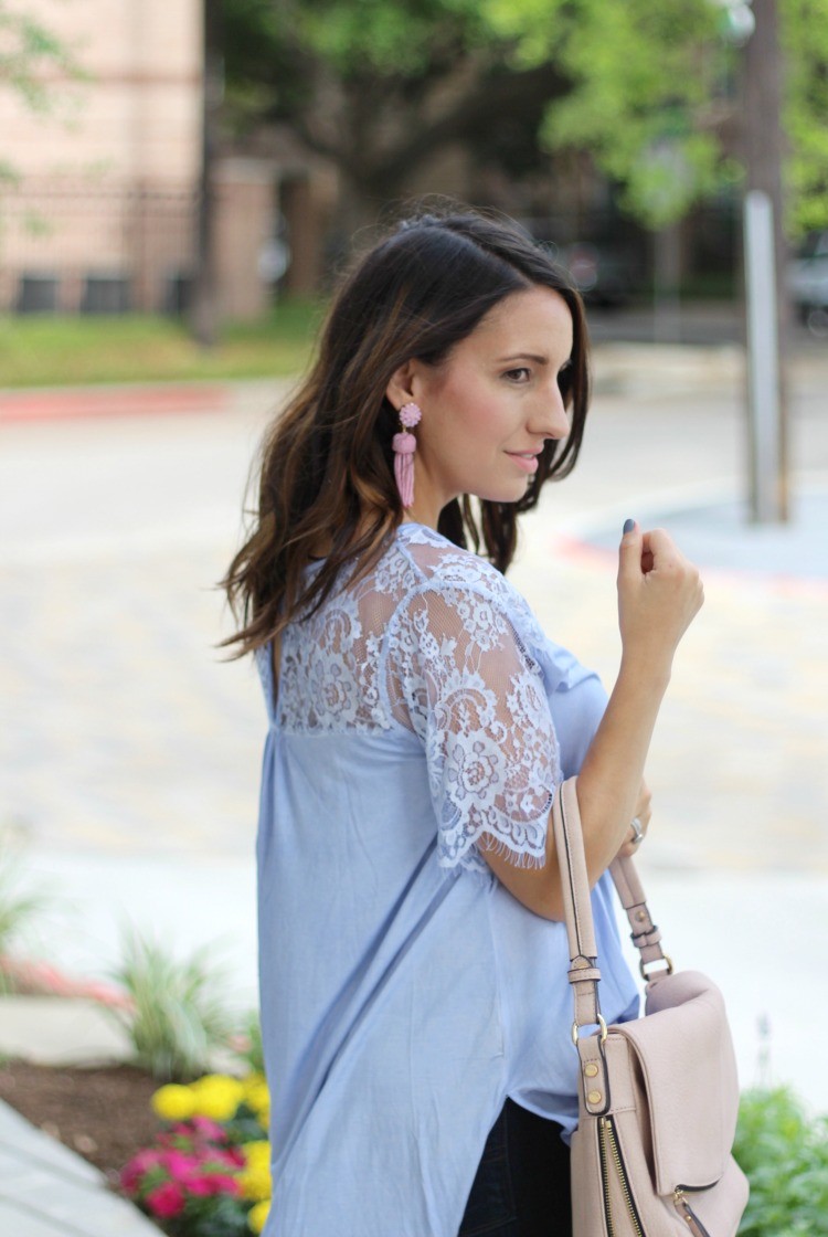 Filly Flair Lace Top | Must have spring top | Laid back Easter style | Lisi Lerch earrings | Pretty In Her Pearls | Petite Blogger | Houston Style Blogger