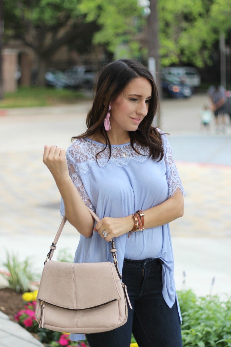 Filly Flair Lace Top | Must have spring top | Laid back Easter style | Lisi Lerch earrings | Pretty In Her Pearls | Petite Blogger | Houston Style Blogger