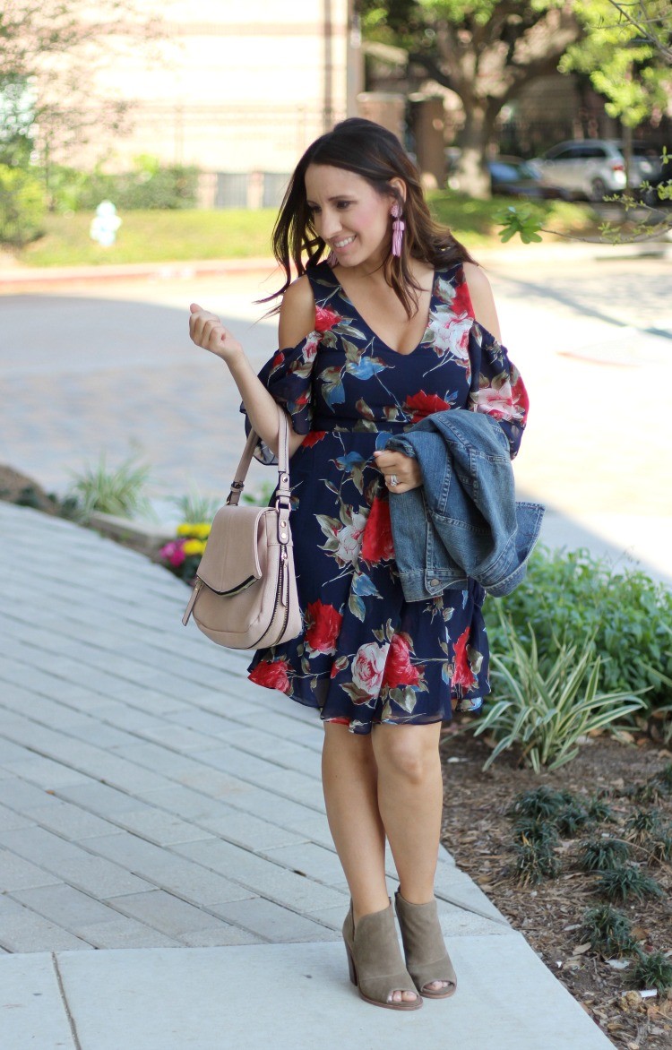 Lane 201 Navy Floral Cold Shoulder Dress | Pretty In Her Pearls | Petite Style 