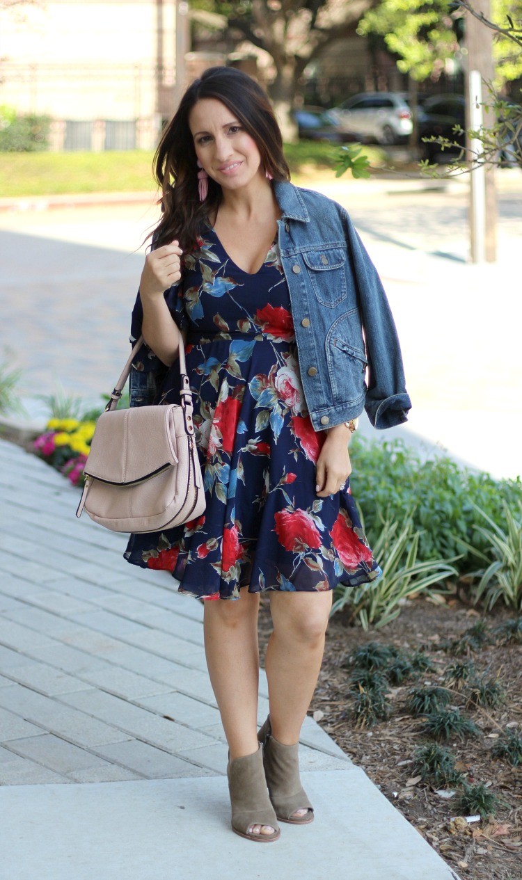 Lane 201 Navy Floral Cold Shoulder Dress | Pretty In Her Pearls | Petite Style 