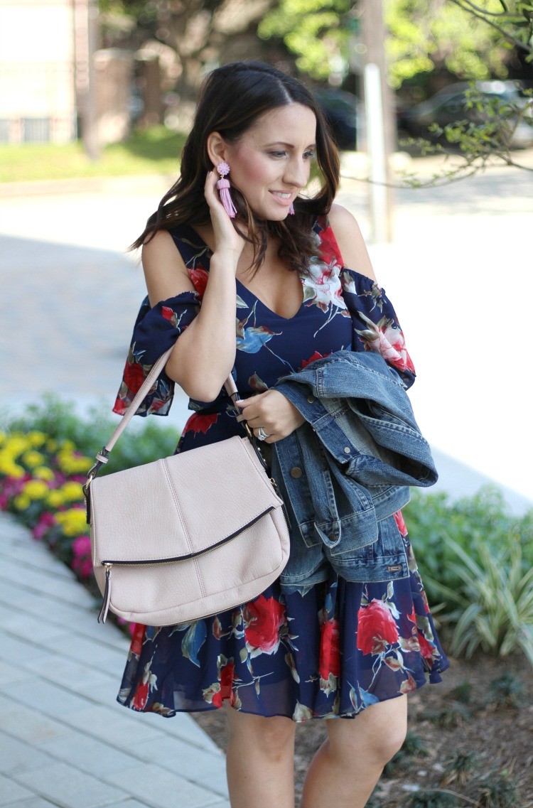 Lane 201 Navy Floral Cold Shoulder Dress | Pretty In Her Pearls | Petite Style 