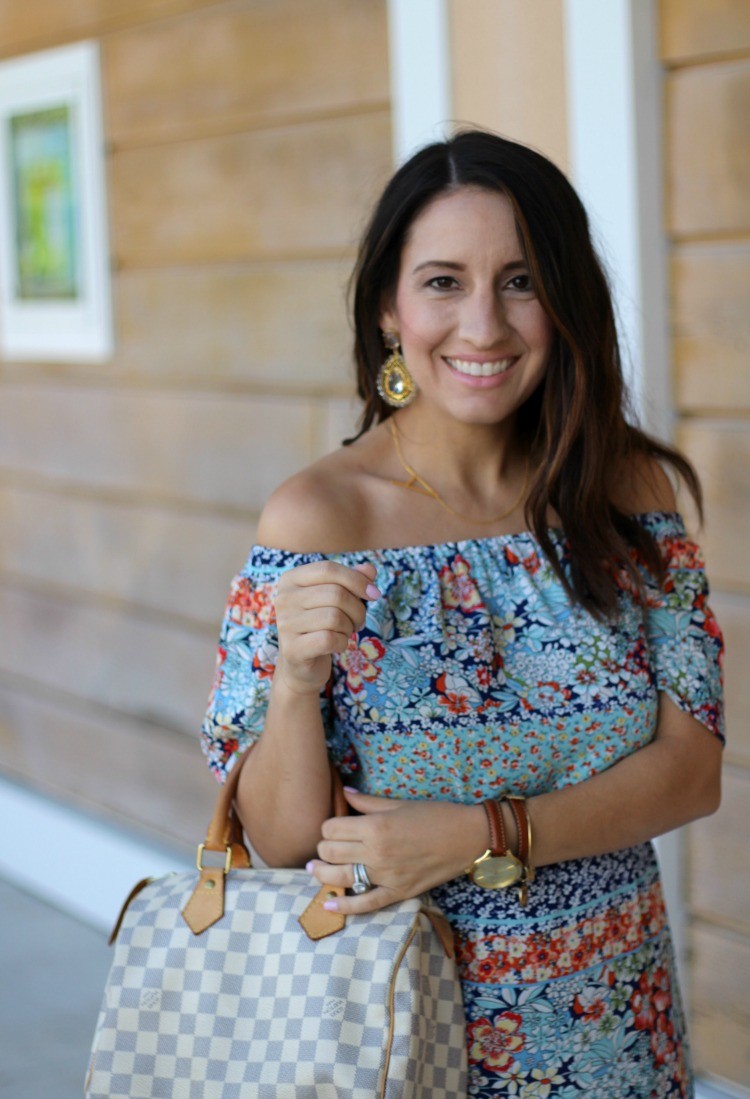 Charles Henry Off the shoulder dress, Pretty In Her Pearls, Houston Blogger, Petite Blogger