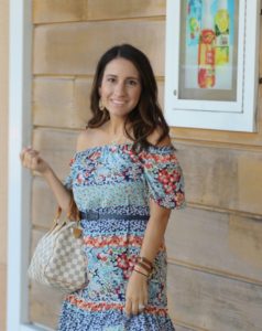 Charles Henry Off the shoulder dress, Pretty In Her Pearls, Houston Blogger, Petite Blogger