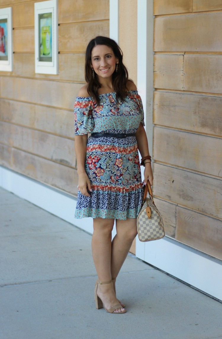 Charles Henry Off the shoulder dress, Pretty In Her Pearls, Houston Blogger, Petite Blogger