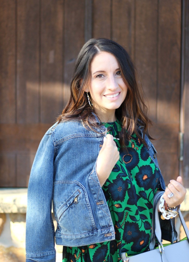 Dark Green Floral Shift Dress, Pretty In Her Pearls, Petite Blogger