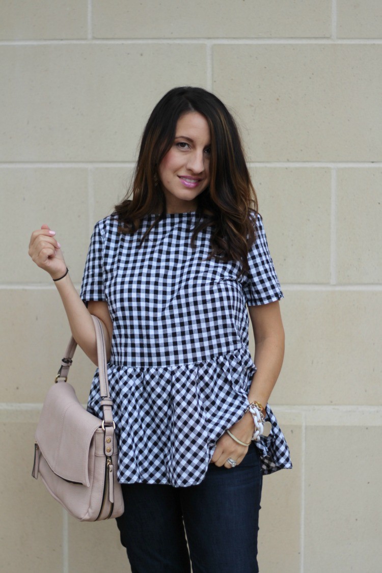 Must Have black and white gingham ruffle top, Pretty In Her Pearls, Petite Blogger, Houston Blogger