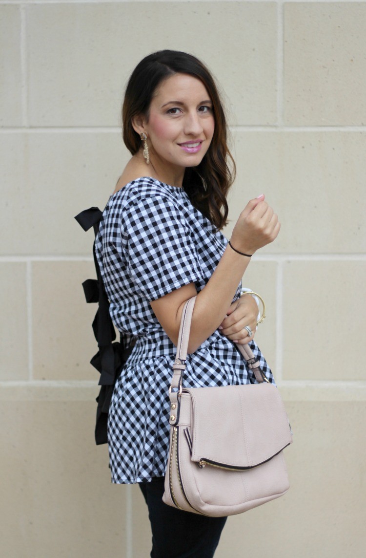 Must have gingham ruffle top, Pretty In Her Pearls, Houston Blogger, Petite Blogger