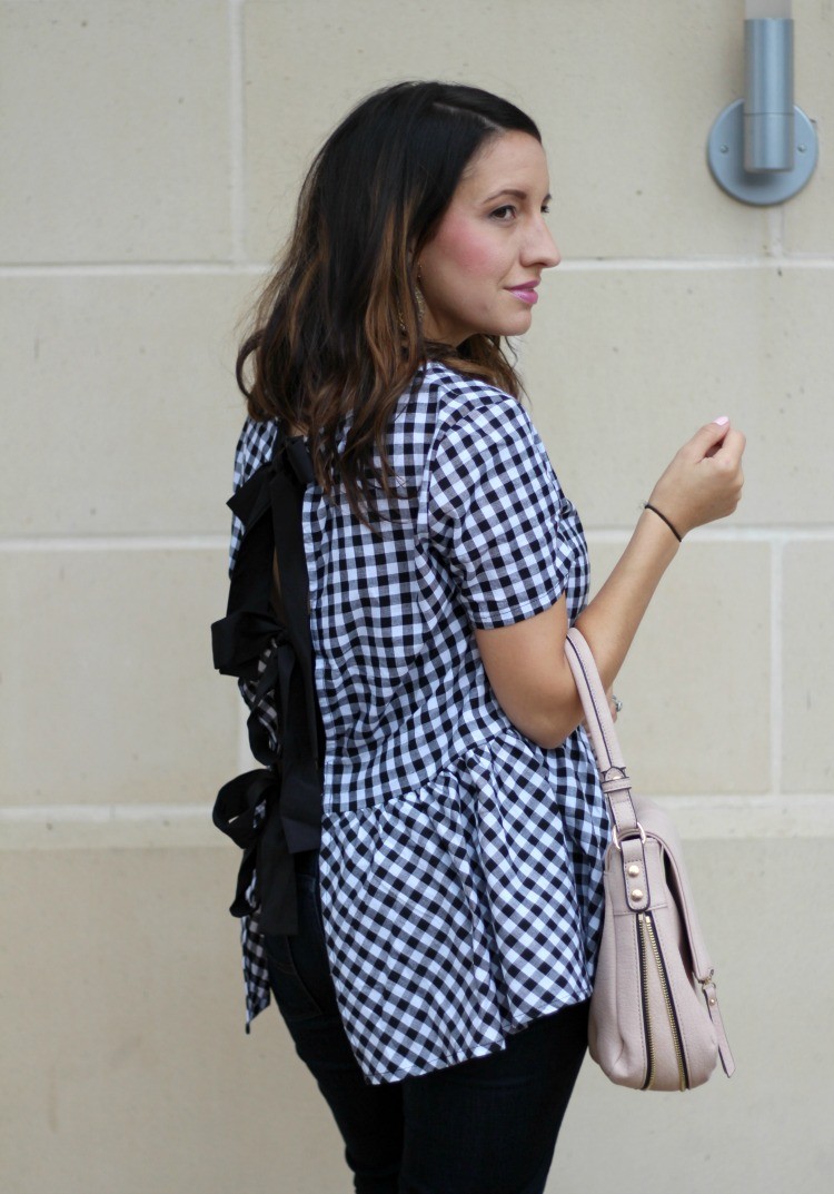 Must have gingham ruffle top, Pretty In Her Pearls, Houston Blogger, Petite Blogger