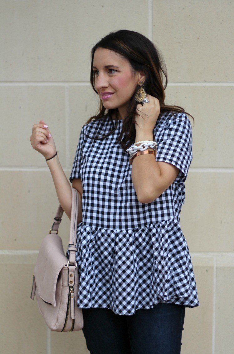 Must have gingham ruffle top, Pretty In Her Pearls, Houston Blogger, Petite Blogger