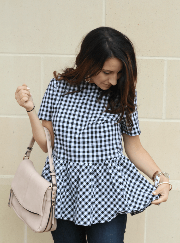 Must have gingham ruffle top, Pretty In Her Pearls, Houston Blogger, Petite Blogger