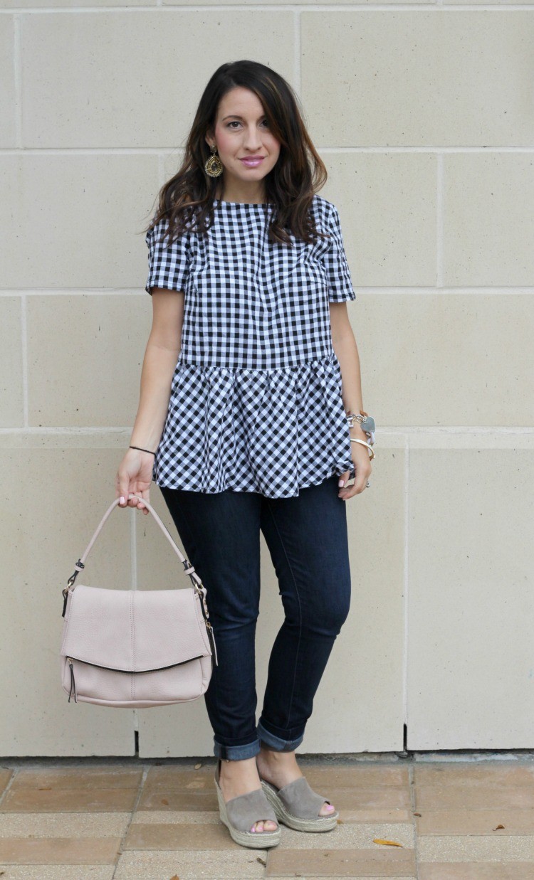 Must have gingham ruffle top, Pretty In Her Pearls, Houston Blogger, Petite Blogger