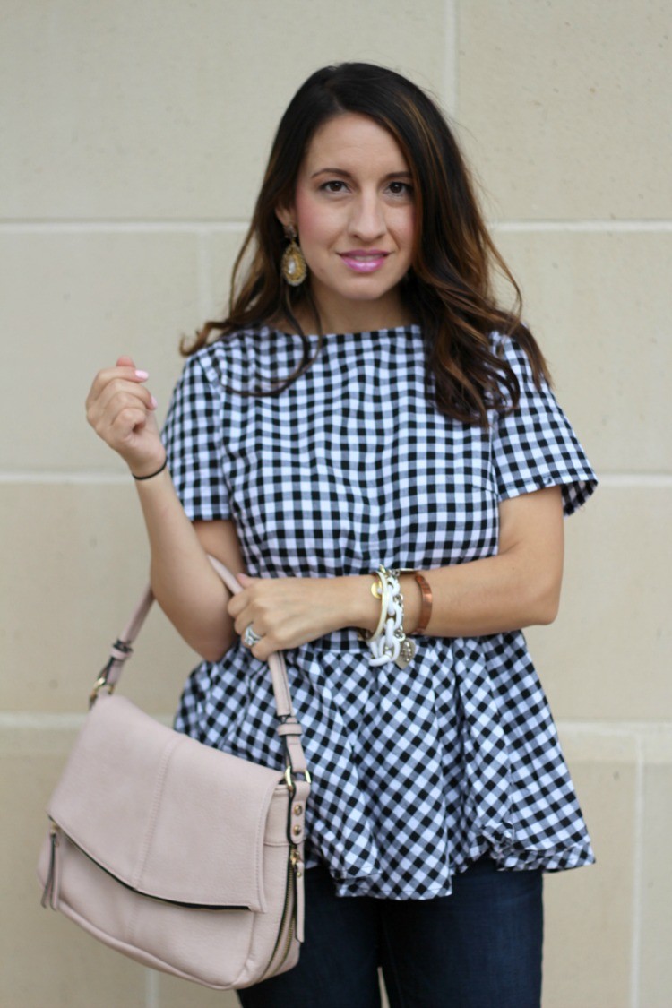 Must have gingham ruffle top, Pretty In Her Pearls, Houston Blogger, Petite Blogger