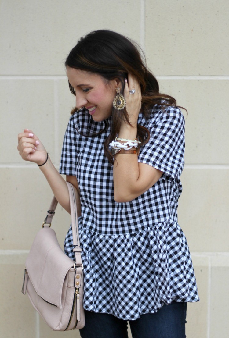 Must have gingham ruffle top, Pretty In Her Pearls, Houston Blogger, Petite Blogger