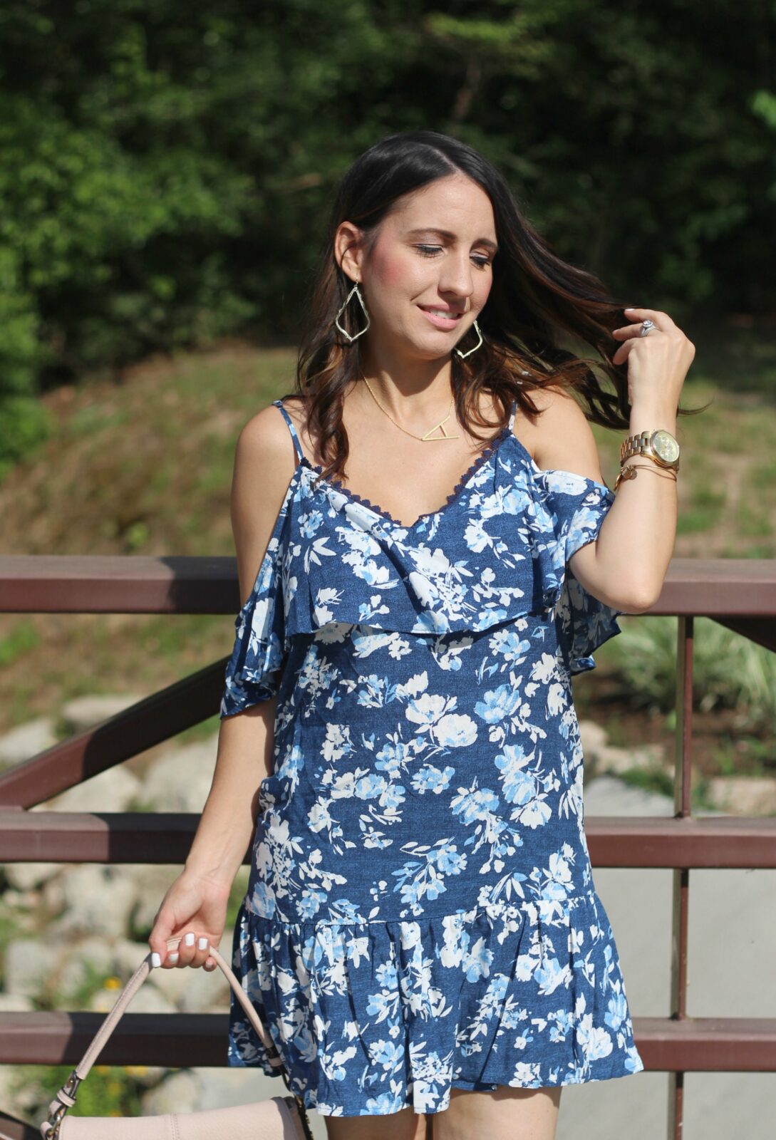 Floral Cold Shoulder Dress - Pretty In Her Pearls