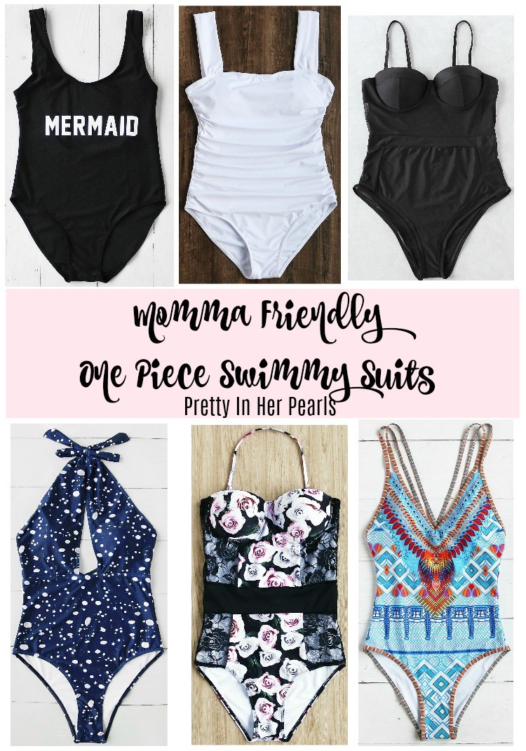 Momma Friendly One Piece Swimmy Suits, Pretty In Her Pearls, Cute One Piece Bathing suits