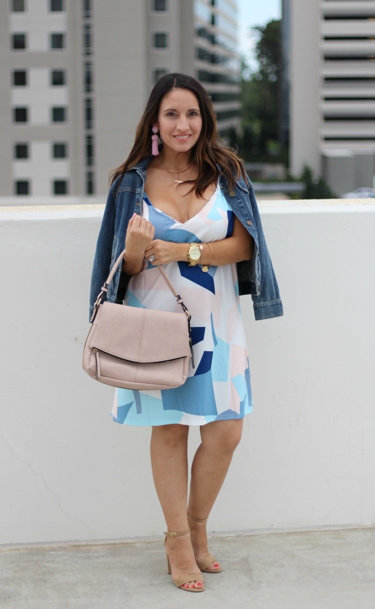 Blue and pink slip dress, Pretty In Her Pearls, Petite Style Blogger