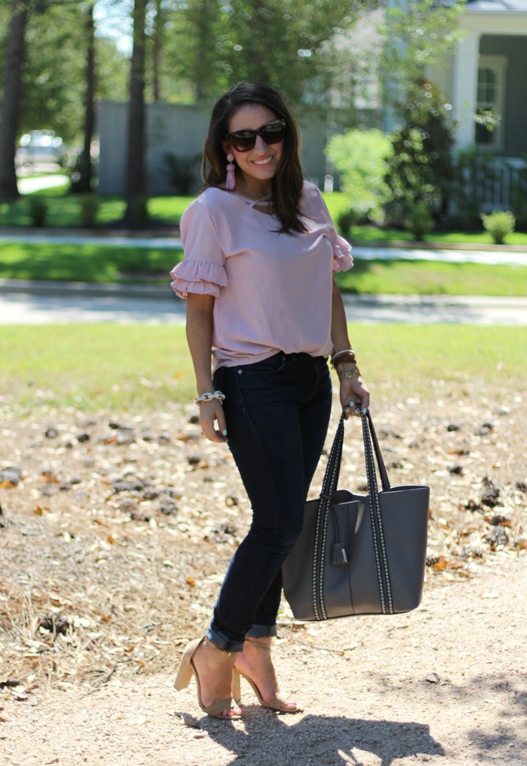 Crisscross V Neck Layered Ruffle Sleeve Top, Pretty In Her Pearls