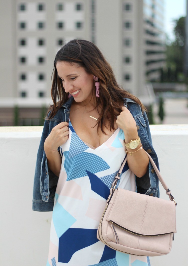 Blue and pink slip dress, Pretty In Her Pearls, Petite Style Blogger