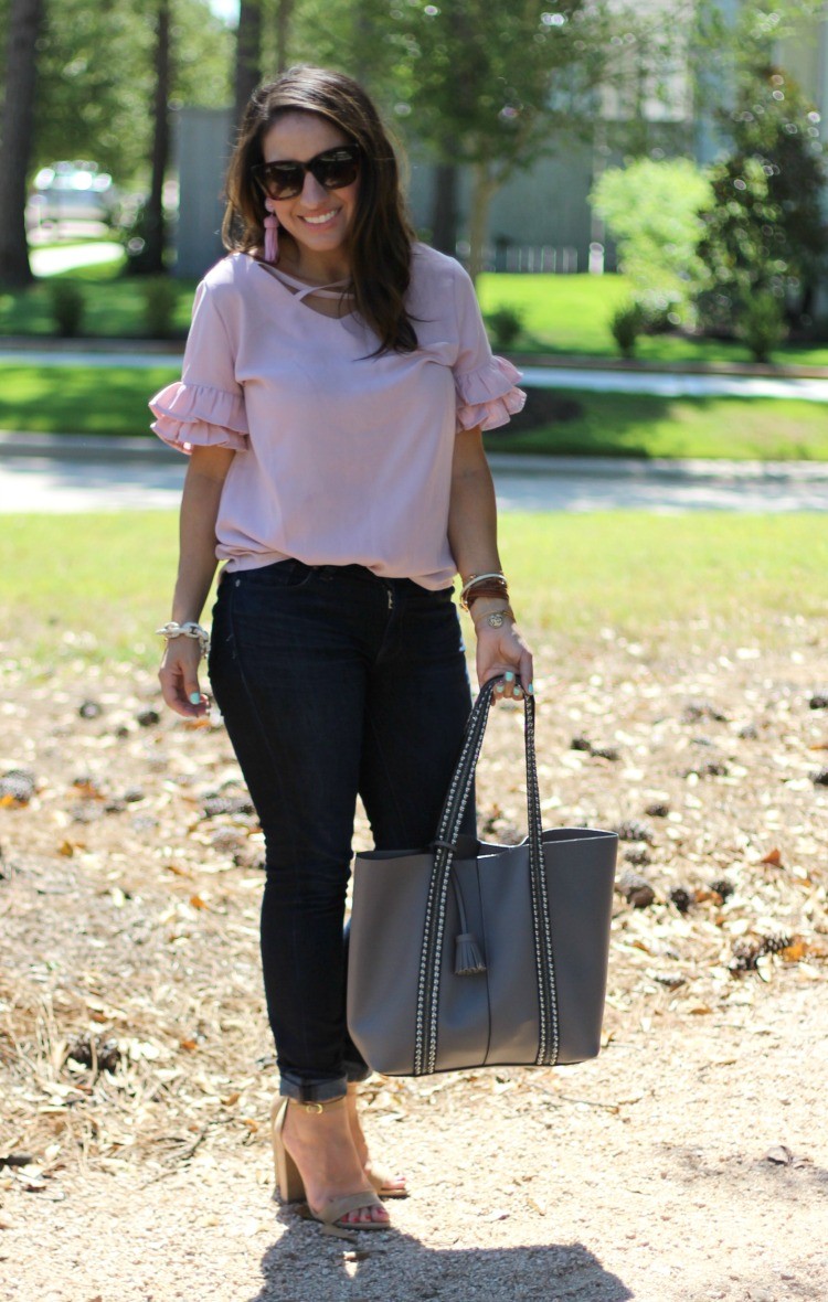 Crisscross V Neck Layered Ruffle Sleeve Top, Pretty In Her Pearls