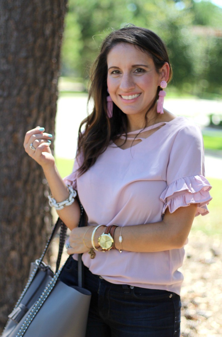 Crisscross V Neck Layered Ruffle Sleeve Top, Pretty In Her Pearls