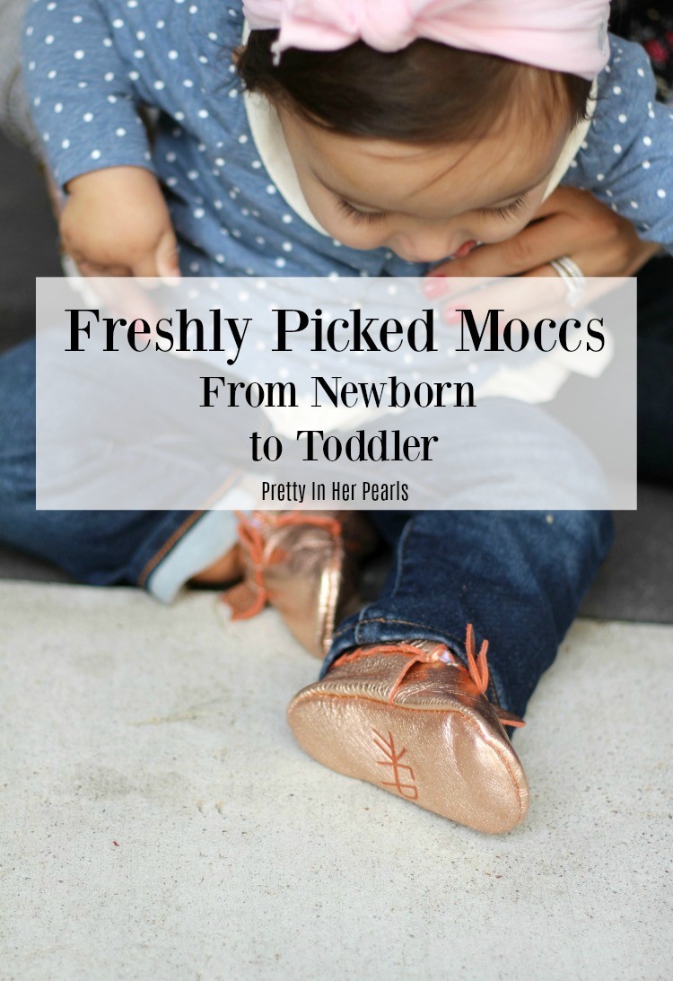 Freshly Picked Moccs From Newborn to Toddler, Pretty In Her Pearls, Mom Blogger, Girl Mom, Baby Girl Mom, Freshly Picked Moccs with a bow, Houston Blogger, Houston Mom Blogger, #Houstonblogger, #momblogger, #freshlypickedmoccs, #freshlypicked,