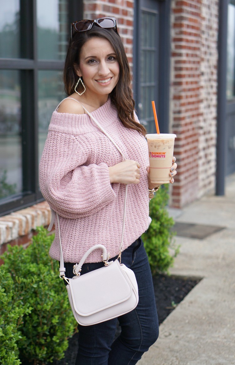 Off The Shoulder Pink Sweater - Pretty In Her Pearls