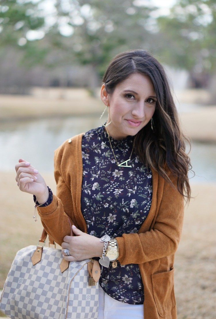 What to wear to a baby shower, Cardigan and the perfect navy blouse, must have white denim, Pretty In Her Pearls, Houston Blogger, Mom Blogger