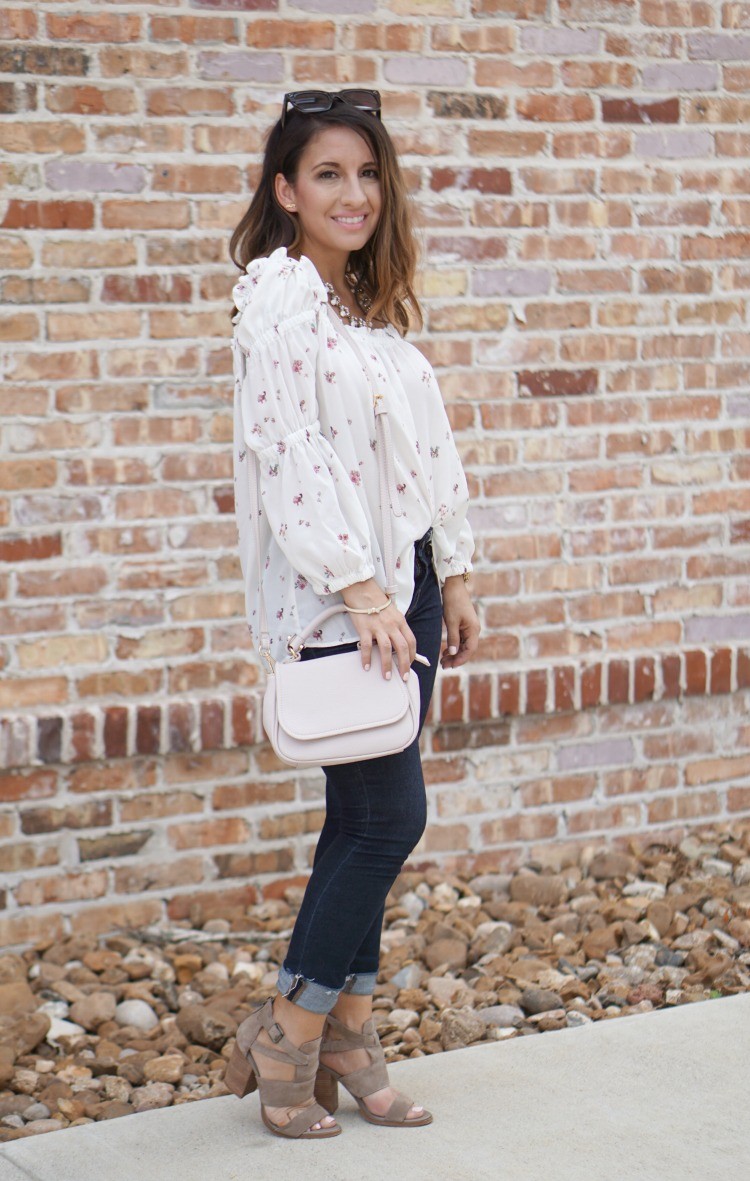 CeCe Square Neck Gingham Top, Black sunglasses, Urban Expressions Handbag, and dark skinny jeans