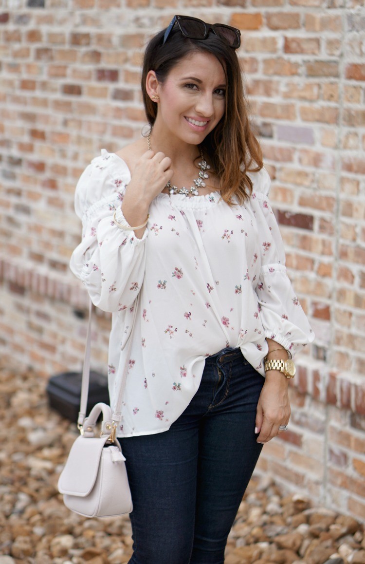 CeCe Square Neck Gingham Top, Black sunglasses, and Stella and Ruby Necklace