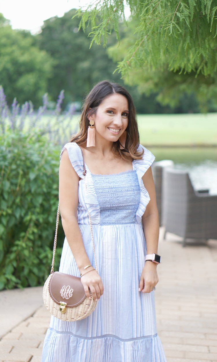 Stripe Ruffle & Lace Sundress and Stella & Ruby earrings