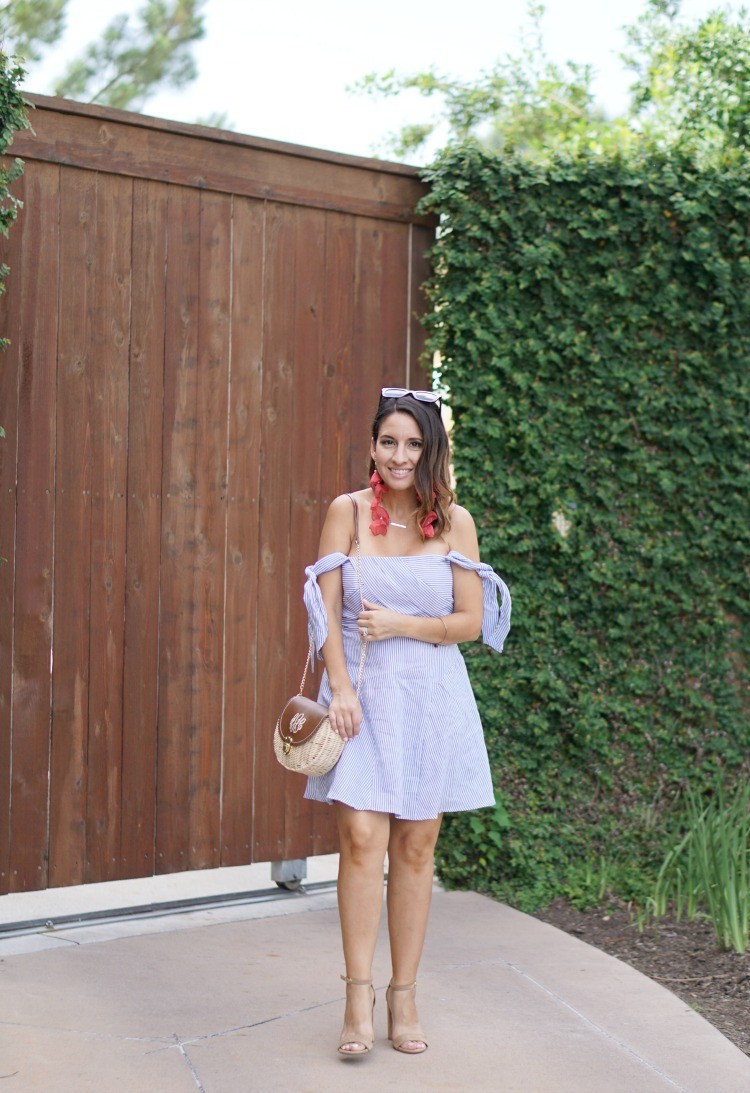 Bardot Blue and White Fit and Flare Dress