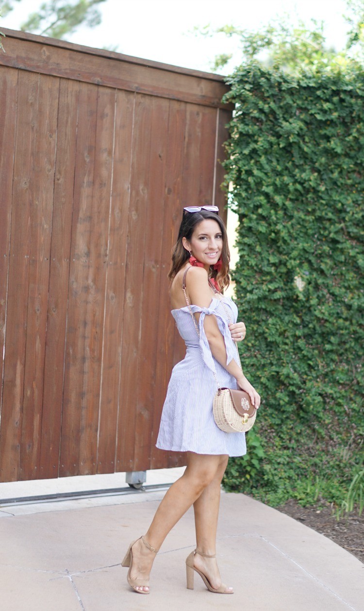 Blue and White Fit and Flare Dress and Marley Lilly Handbag