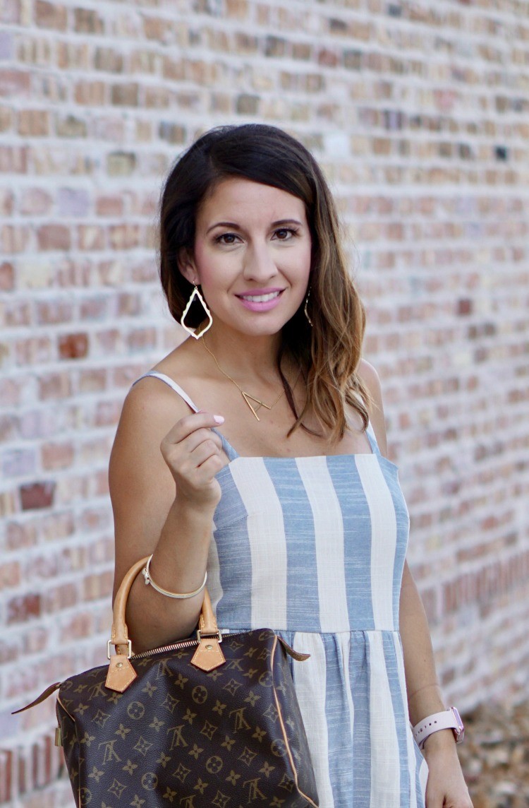 Close up Blue and White Striped Dress