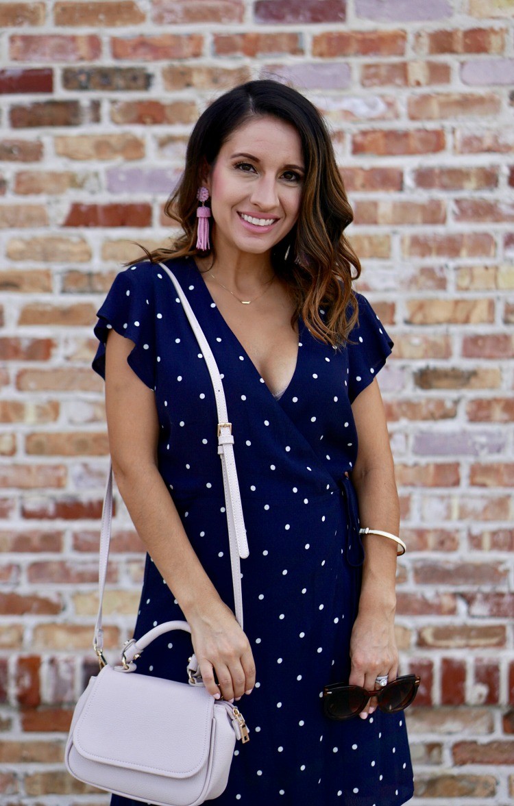 Blue and White Polk a dot wrap dress