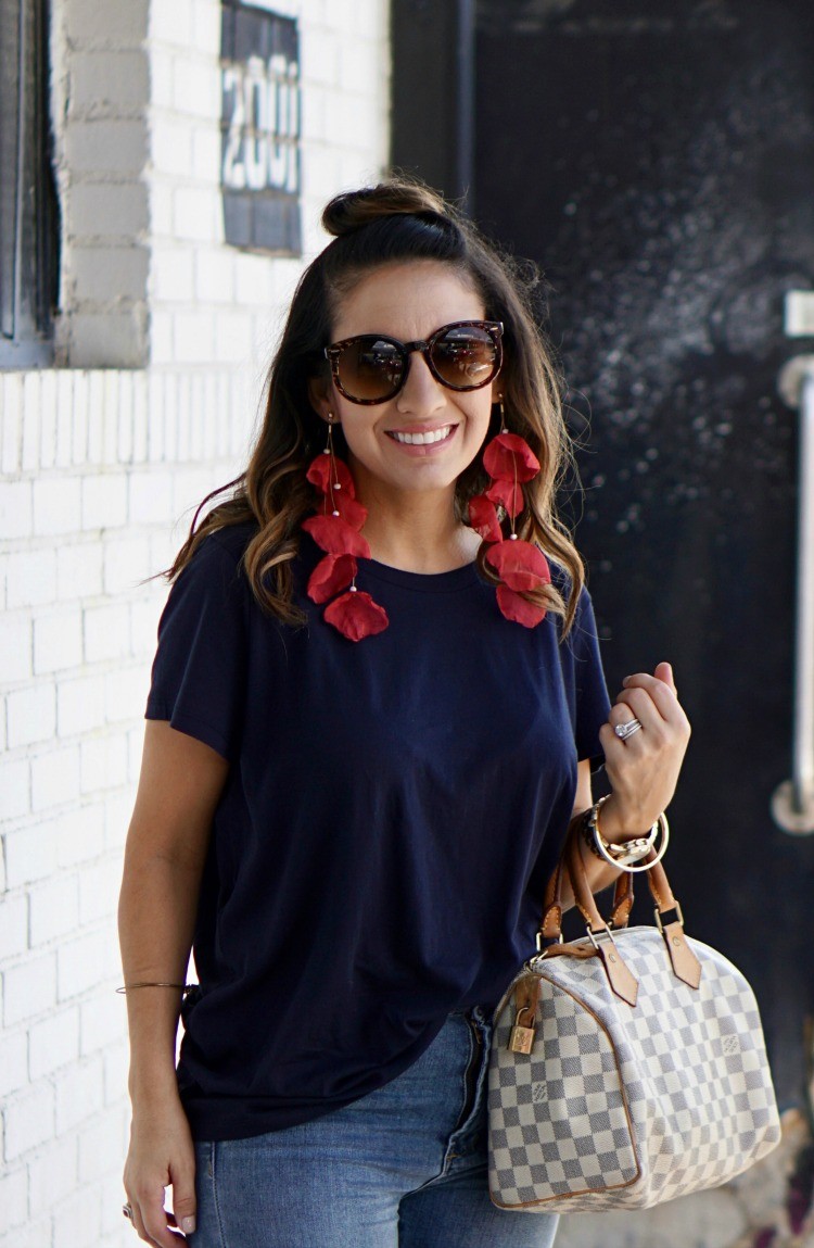 Cute casual outfit and statement earrings