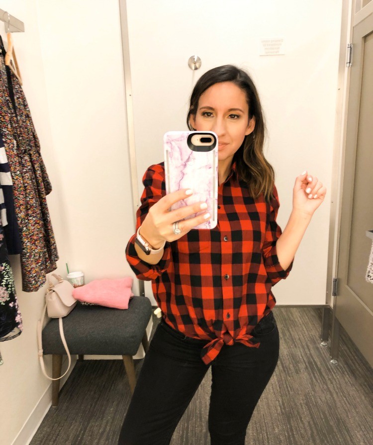 Buffalo plaid tie front flannel shirt