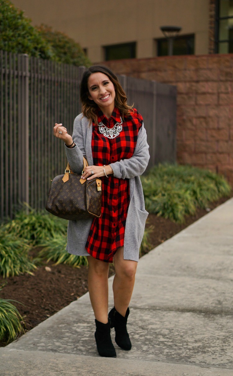 The cutest red and black buffalo plaid dress