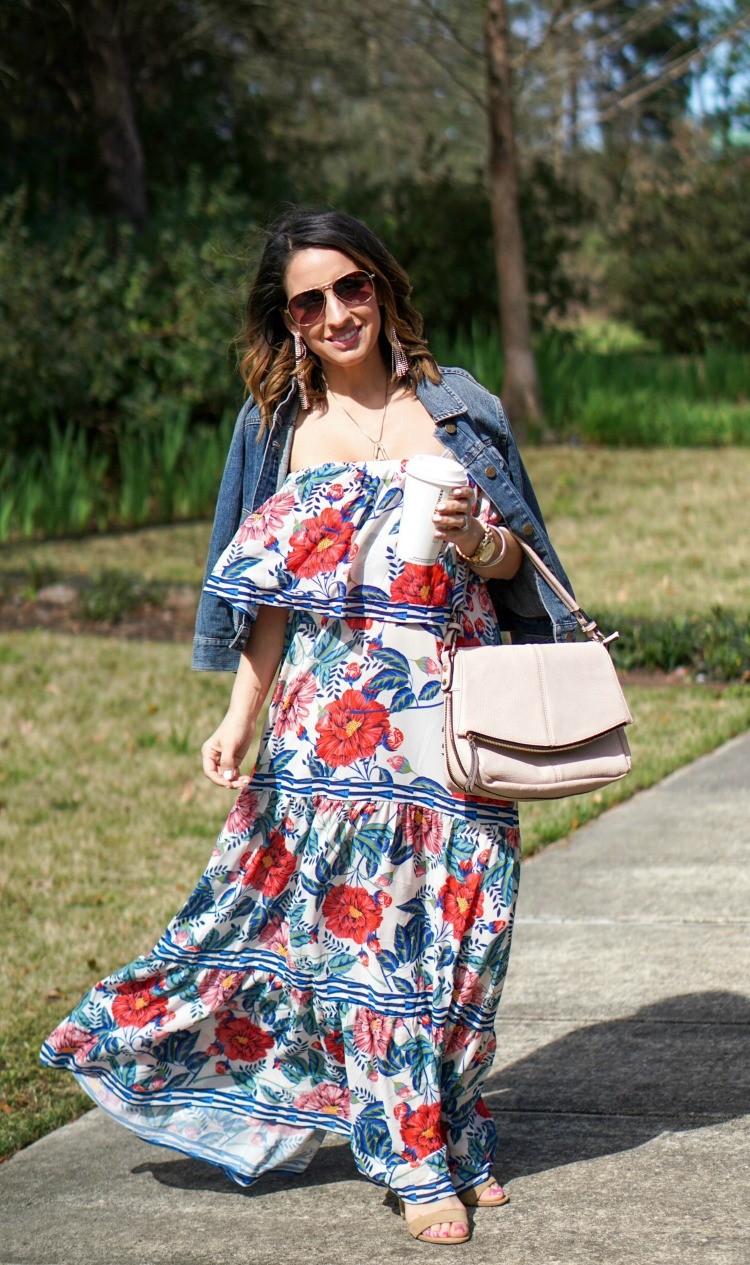 How to wear Pink Blush Maxi Dress in the fall