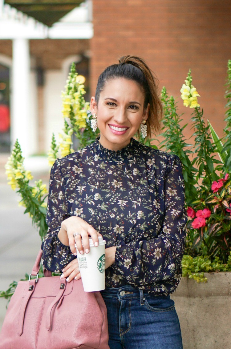 Floral Blouse and statement earrings