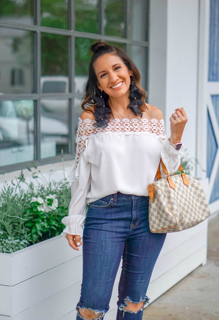 Top knot and statement earrings