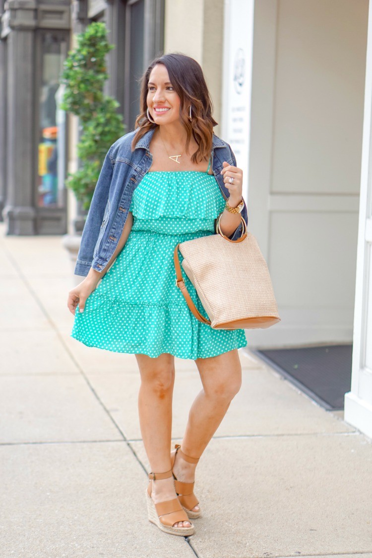 Kelly Green Polka Dot Dress and Wedges