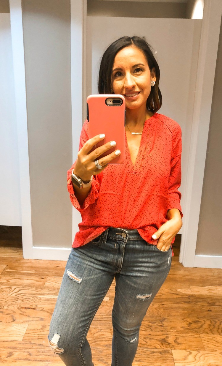 Eyelet Popover Blouse and jeans