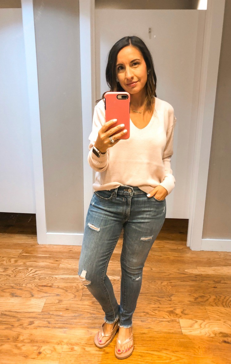 Relaxed V-Neck Sweater and jeans